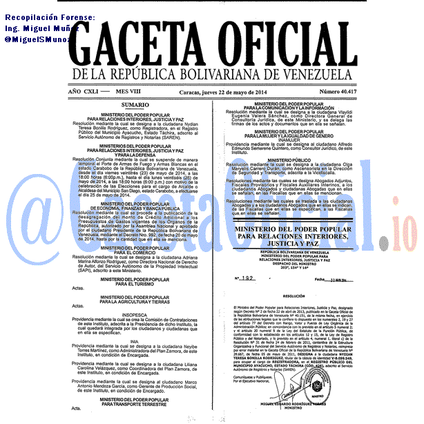 Gaceta Oficial 40417 del 22 Mayo 2014