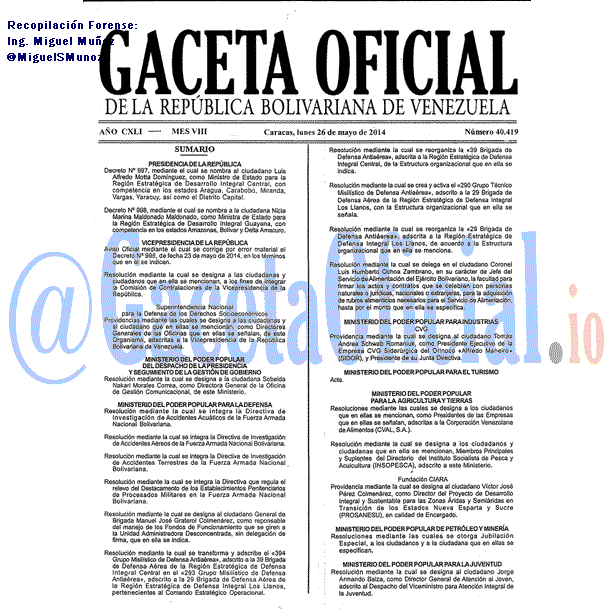 Gaceta Oficial 40419 del 26 Mayo 2014
