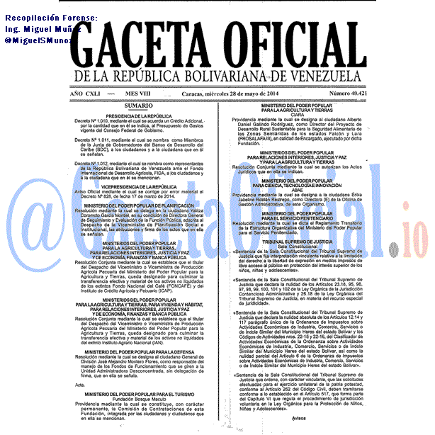 Gaceta Oficial 40421 del 28 Mayo 2014