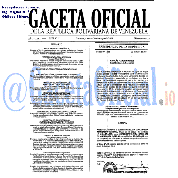 Gaceta Oficial 40423 del 30 Mayo 2014