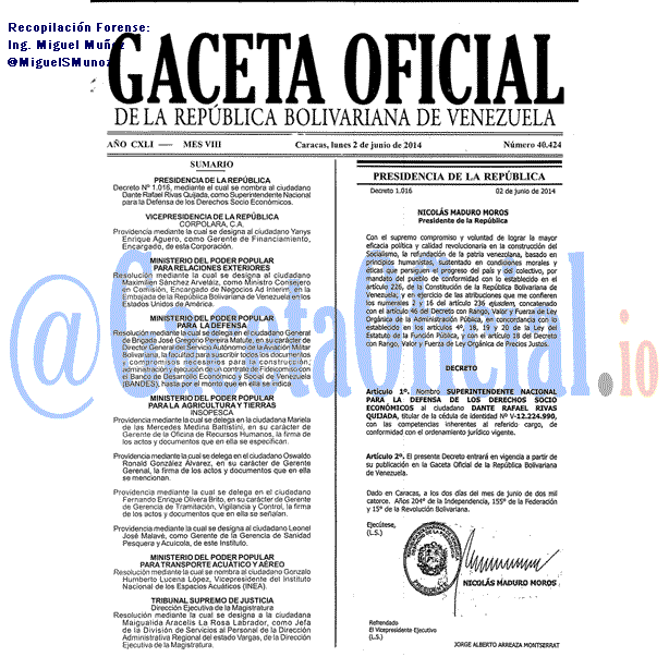 Gaceta Oficial 40424 del 2 Junio 2014