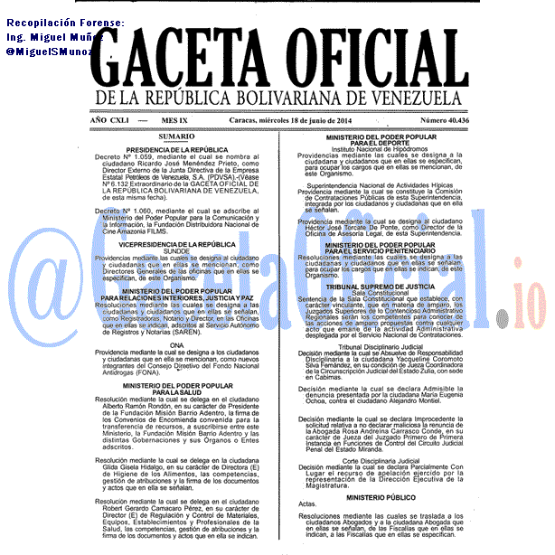 Gaceta Oficial 40436 del 18 Junio 2014