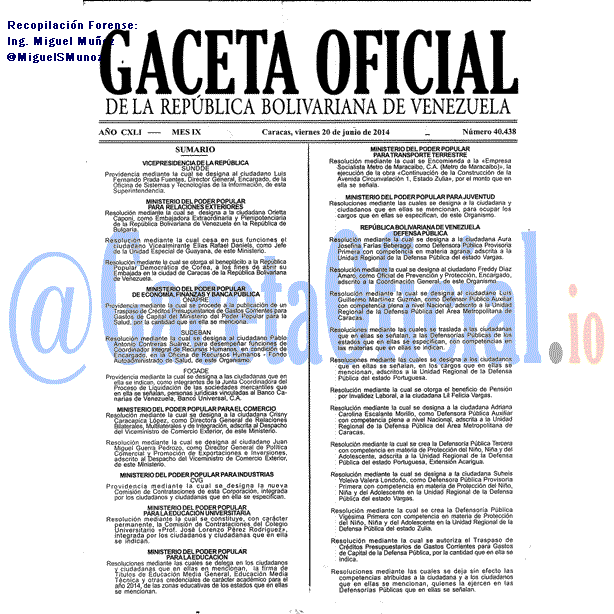 Gaceta Oficial 40438 del 20 Junio 2014