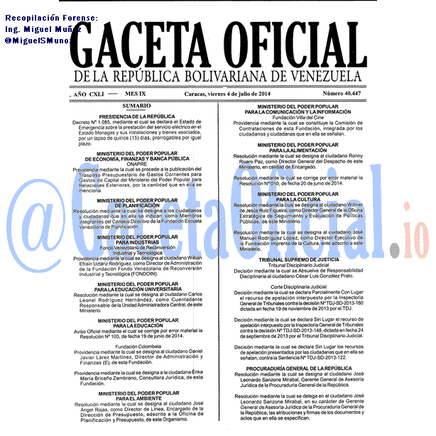 Gaceta Oficial 40447 del 4 Julio 2014