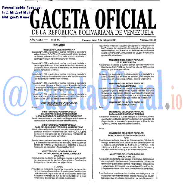 Gaceta Oficial 40448 del 7 Julio 2014