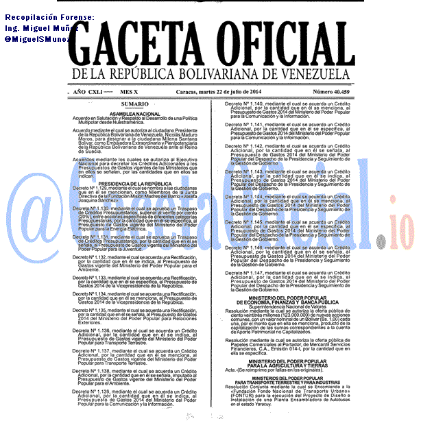 Gaceta Oficial 40459 del 22 Julio 2014