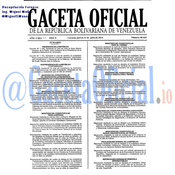 Gaceta Oficial 40465 del 31 Julio 2014