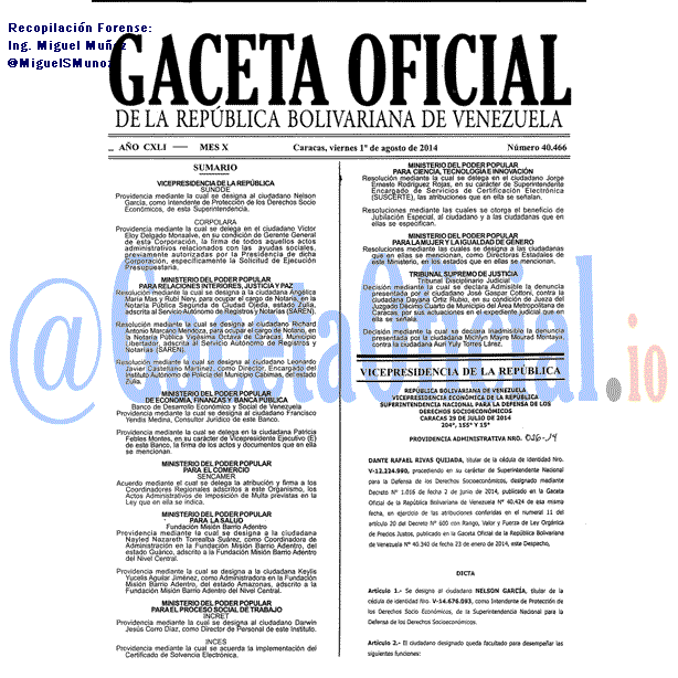 Gaceta Oficial 40466 del 1 Agosto 2014