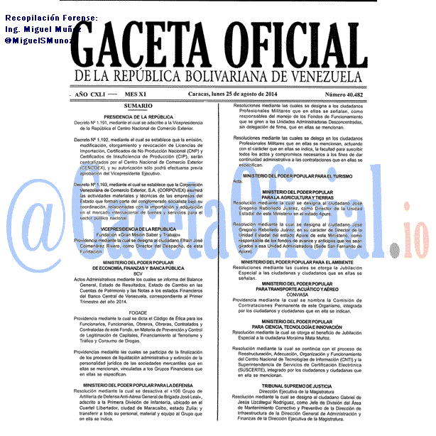 Gaceta Oficial 40482 del 25 Agosto 2014