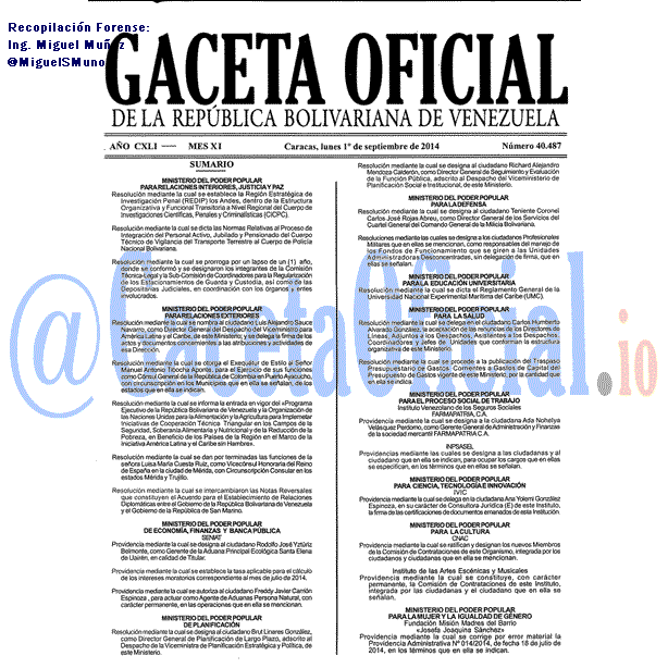 Gaceta Oficial 40487 del 1 Septiembre 2014
