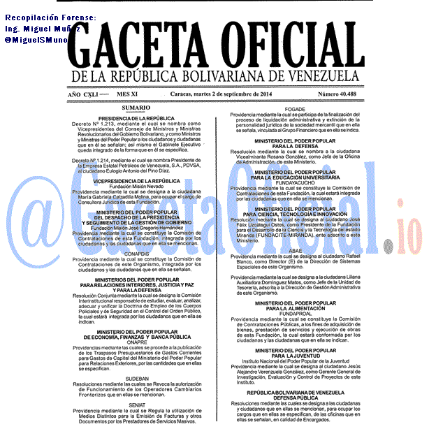 Gaceta Oficial 40488 del 2 Septiembre 2014