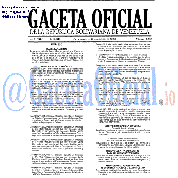 Gaceta Oficial 40503 del 23 Septiembre 2014