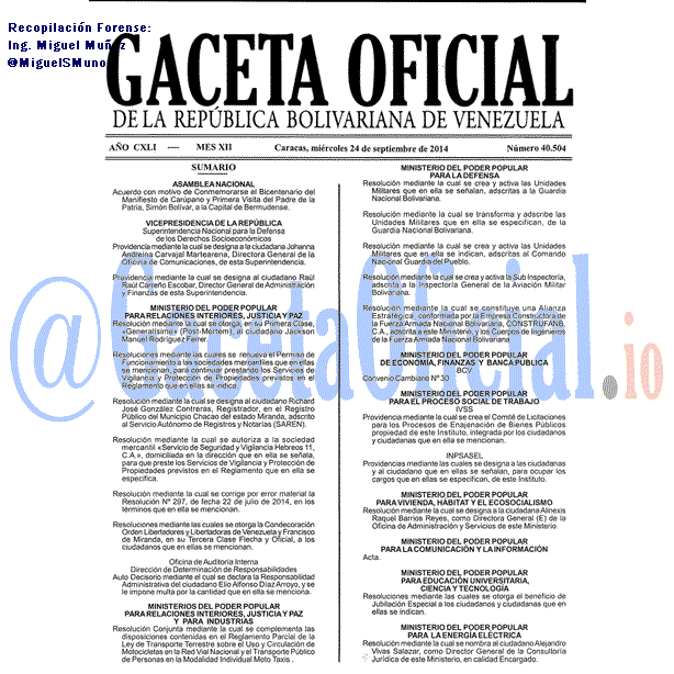 Gaceta Oficial 40504 del 24 Septiembre 2014