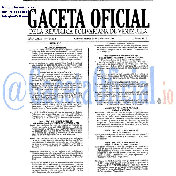Gaceta Oficial 40523 del 21 Octubre 2014