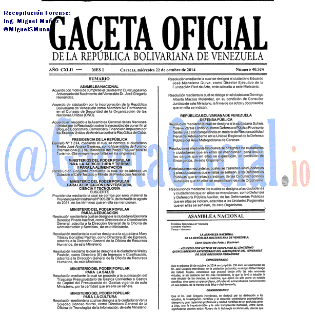 Gaceta Oficial 40524 del 22 Octubre 2014