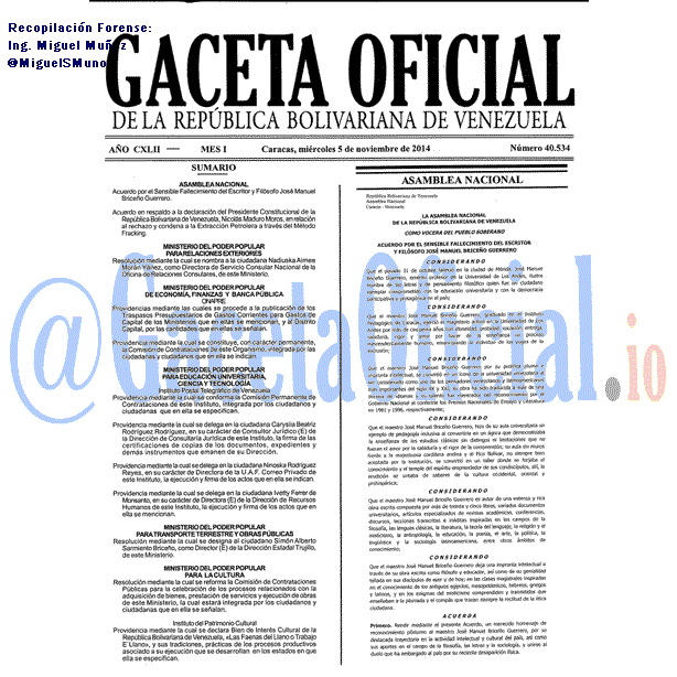 Gaceta Oficial 40534 del 5 Noviembre 2014