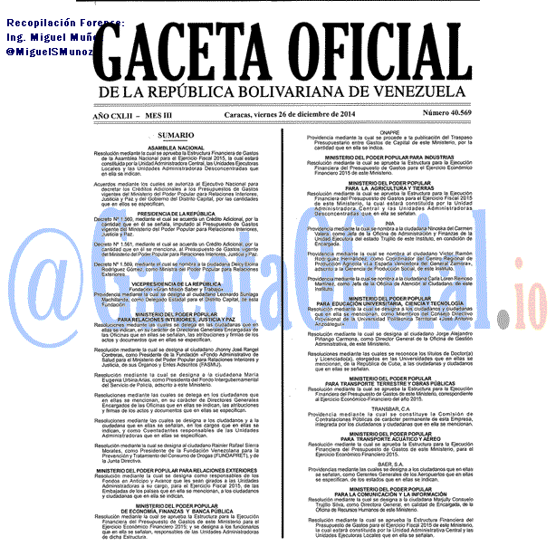 Gaceta Oficial 40569 del 26 Diciembre 2014