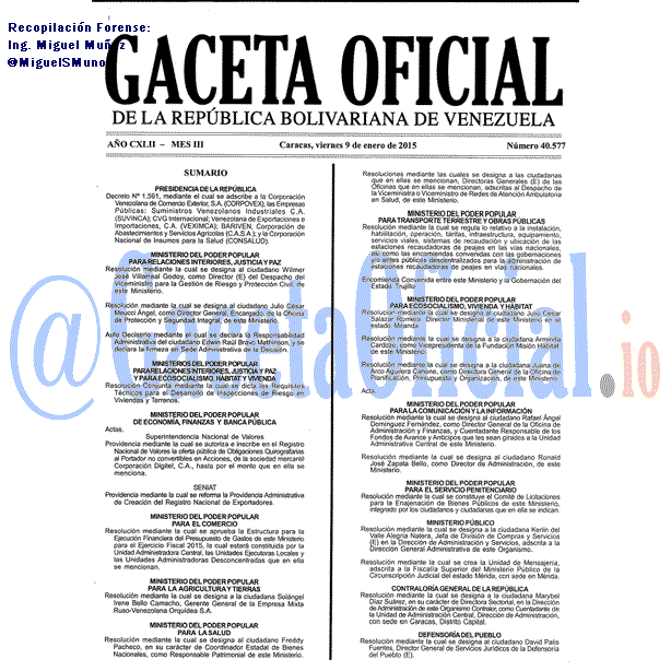 Gaceta Oficial 40577 del 9 Enero 2015