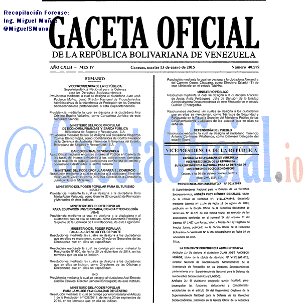 Gaceta Oficial 40579 del 13 Enero 2015