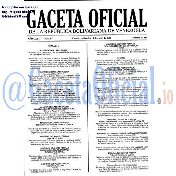 Gaceta Oficial 40580 del 14 Enero 2015