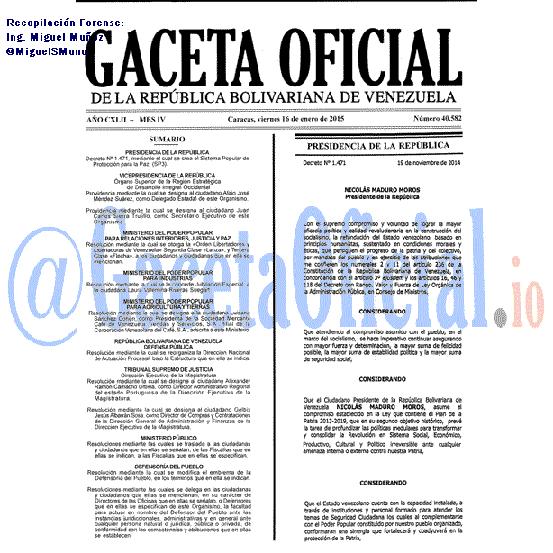 Gaceta Oficial 40582 del 16 Enero 2015
