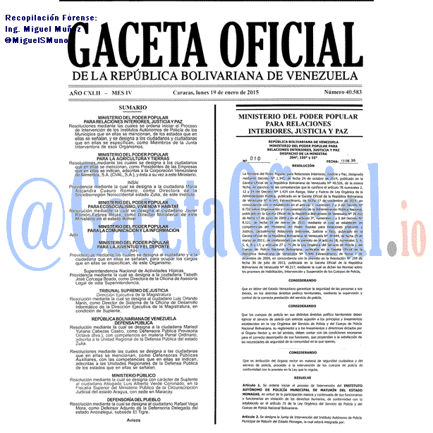 Gaceta Oficial 40583 del 19 Enero 2015