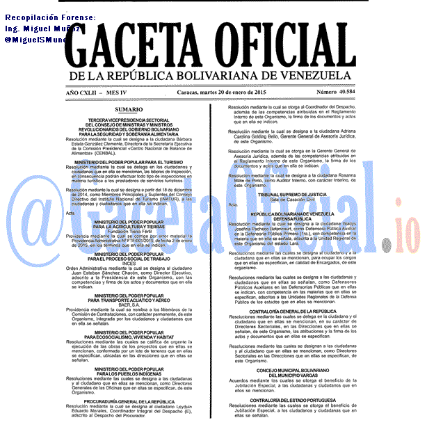 Gaceta Oficial 40584 del 20 Enero 2015