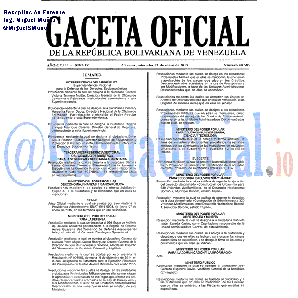 Gaceta Oficial 40585 del 21 Enero 2015