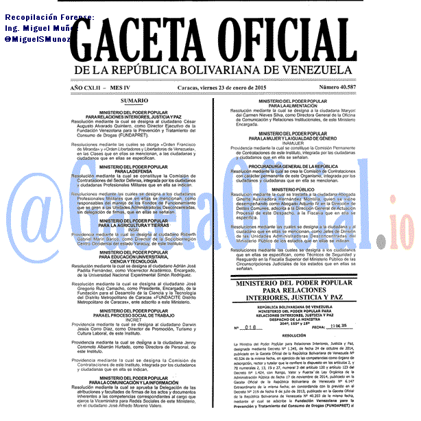 Gaceta Oficial 40587 del 23 Enero 2015