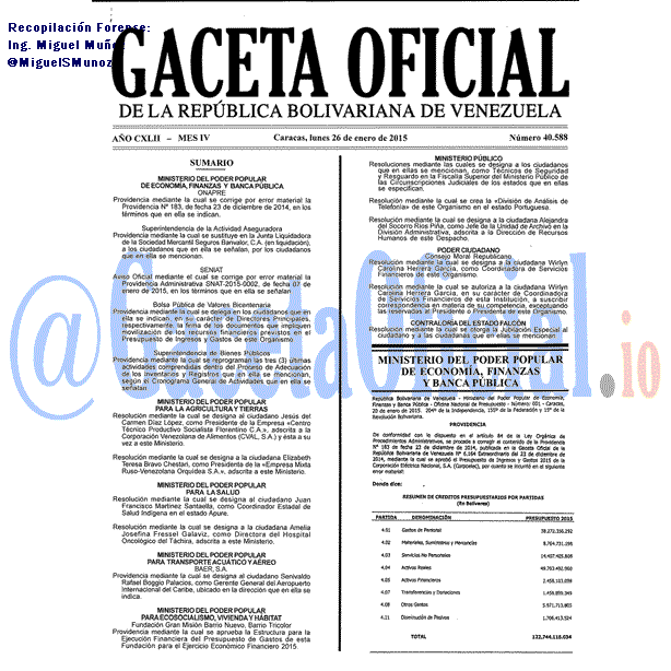 Gaceta Oficial 40588 del 26 Enero 2015