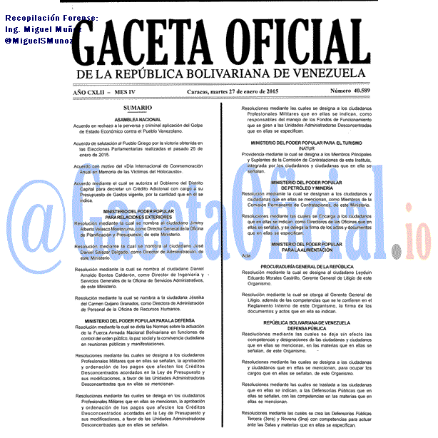 Gaceta Oficial 40589 del 27 Enero 2015