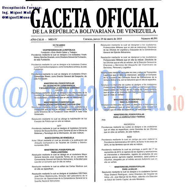 Gaceta Oficial 40591 del 29 Enero 2015