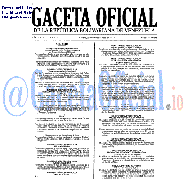Gaceta Oficial 40598 del 9 Febrero 2015