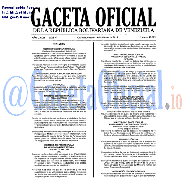 Gaceta Oficial 40602 del 13 Febrero 2015