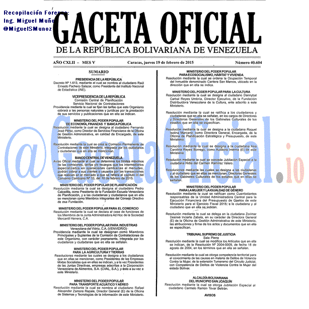 Gaceta Oficial 40604 del 19 Febrero 2015