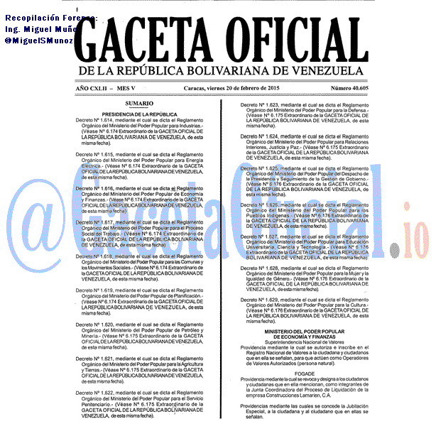 Gaceta Oficial 40605 del 20 Febrero 2015