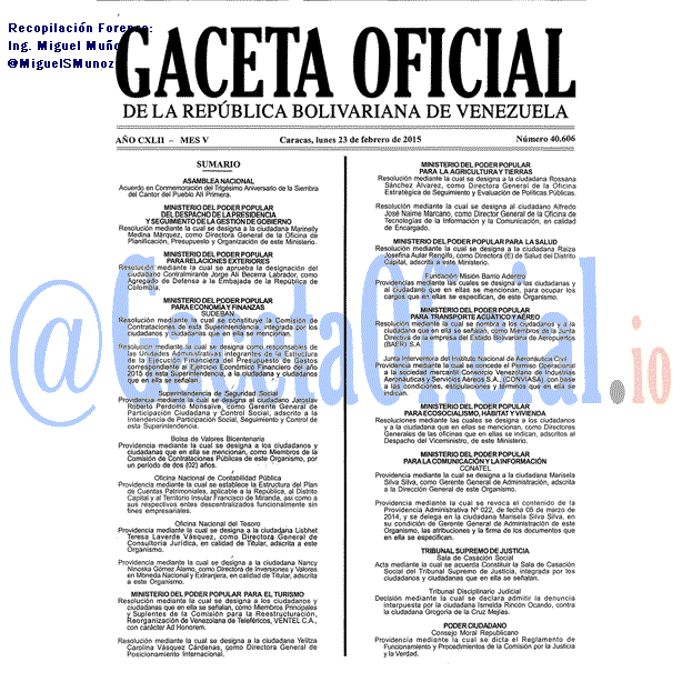 Gaceta Oficial 40606 del 23 Febrero 2015