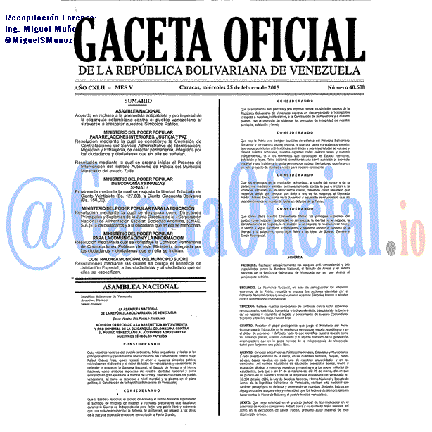 Gaceta Oficial 40608 del 25 Febrero 2015