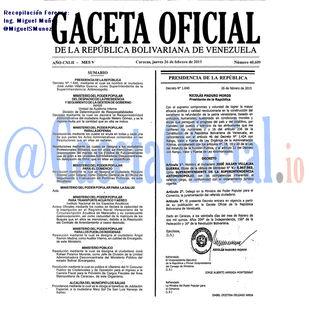 Gaceta Oficial 40609 del 26 Febrero 2015