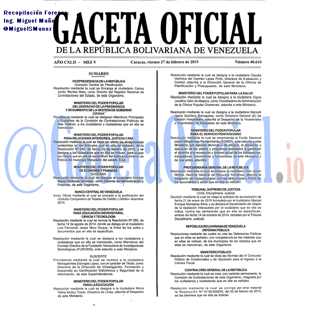 Gaceta Oficial 40610 del 27 Febrero 2015