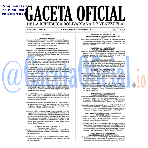 Gaceta Oficial 40617 del 10 marzo 2015