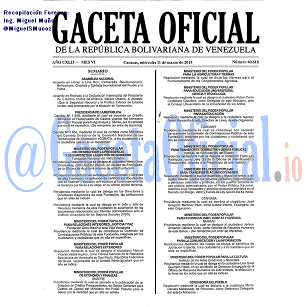 Gaceta Oficial 40618 del 11 marzo 2015