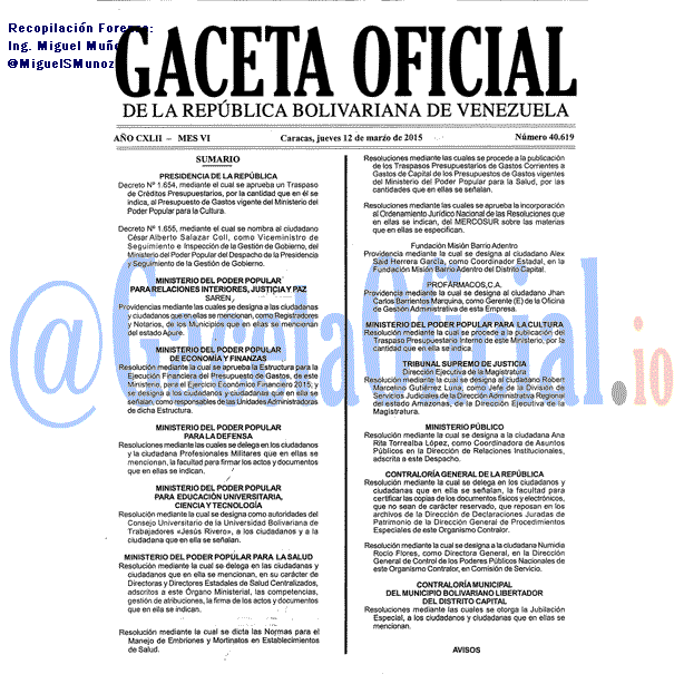 Gaceta Oficial 40619 del 12 marzo 2015