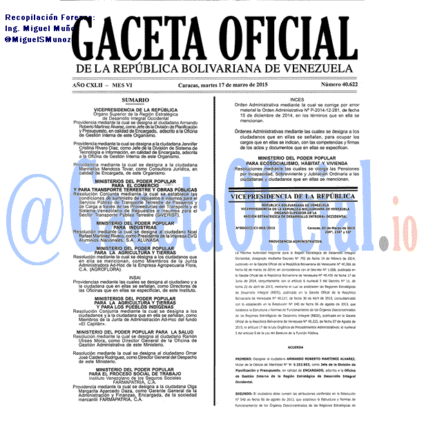 Gaceta Oficial 40622 del 17 marzo 2015