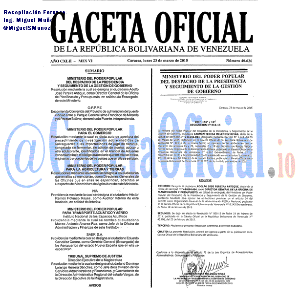 Gaceta Oficial 40626 del 23 marzo 2015