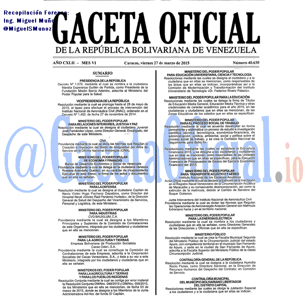 Gaceta Oficial 40630 del 27 marzo 2015