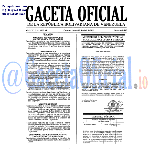 Gaceta Oficial 40637 del 10 Abril 2015