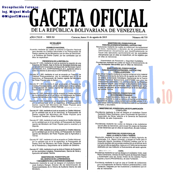 Gaceta Oficial 40735 del 31 agosto 2015