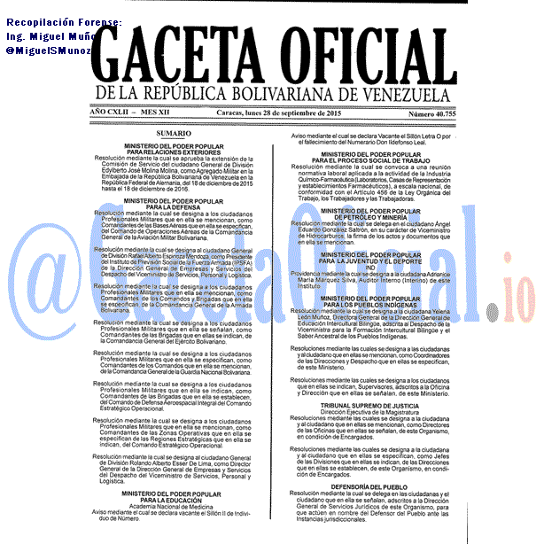 Gaceta Oficial 40755 del 28 septiembre 2015
