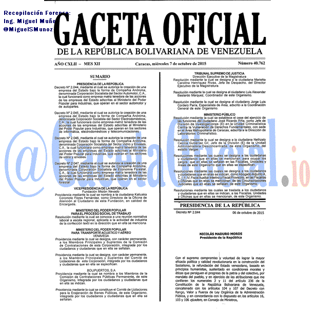 Gaceta Oficial 40762 del 7 octubre 2015